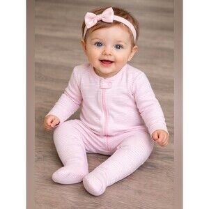 Carter’s Baby Girl Pink Striped Double Zipper Footed Sleeper Size 6M EUC